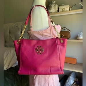 Tory Burch Britten Pink Leather Tote Bag